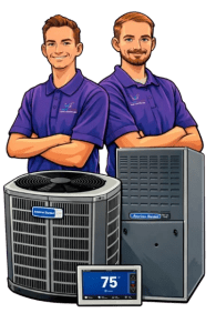 Illustration of AZ Perfect Comfort technicians with American Standard equipment