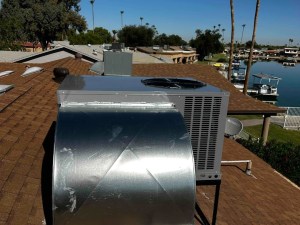 Rooftop HVAC unit and new duct transition installed by AZ Perfect Comfort