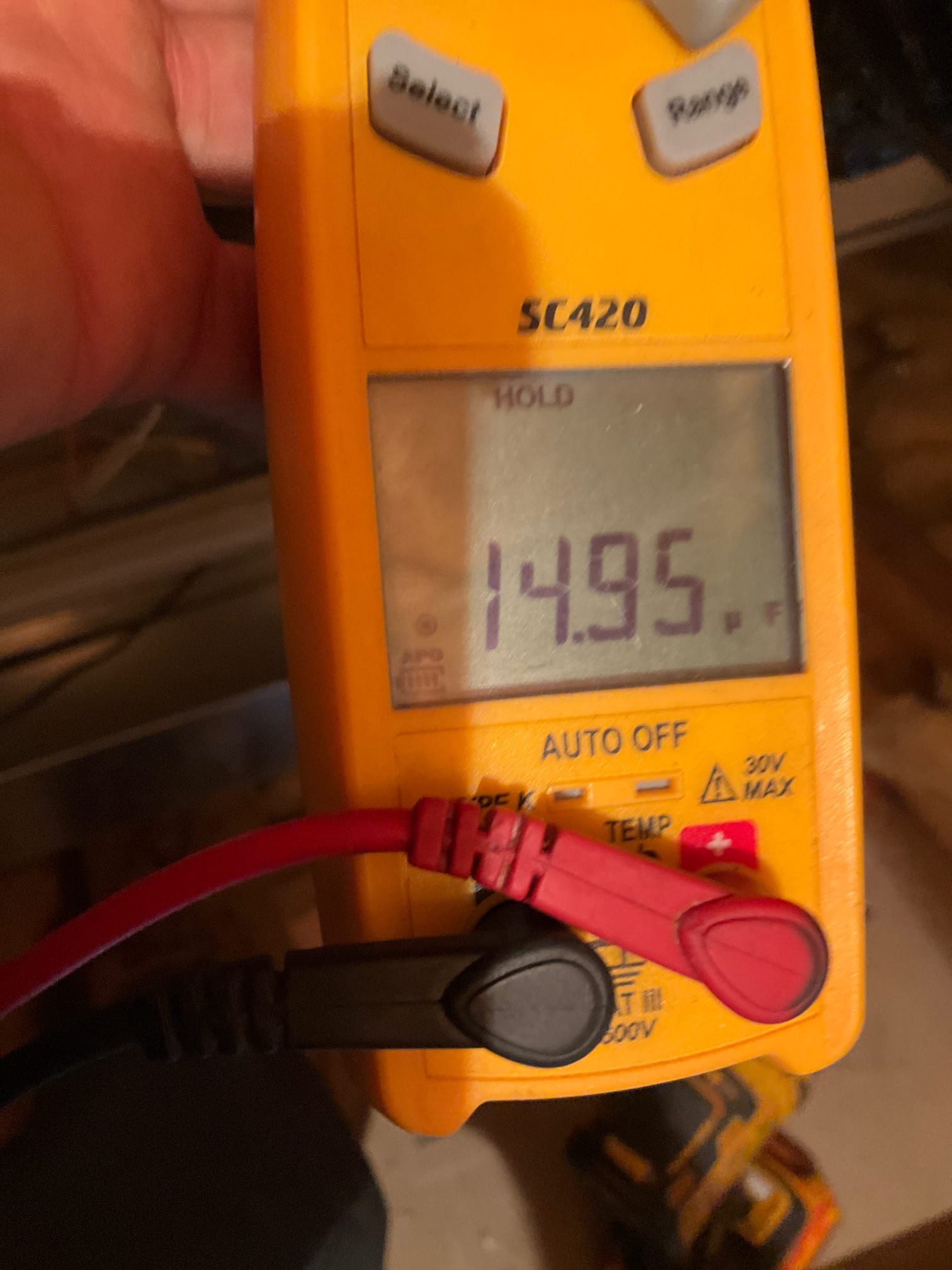 Diagnostic instrument display shows 14.95 °F.