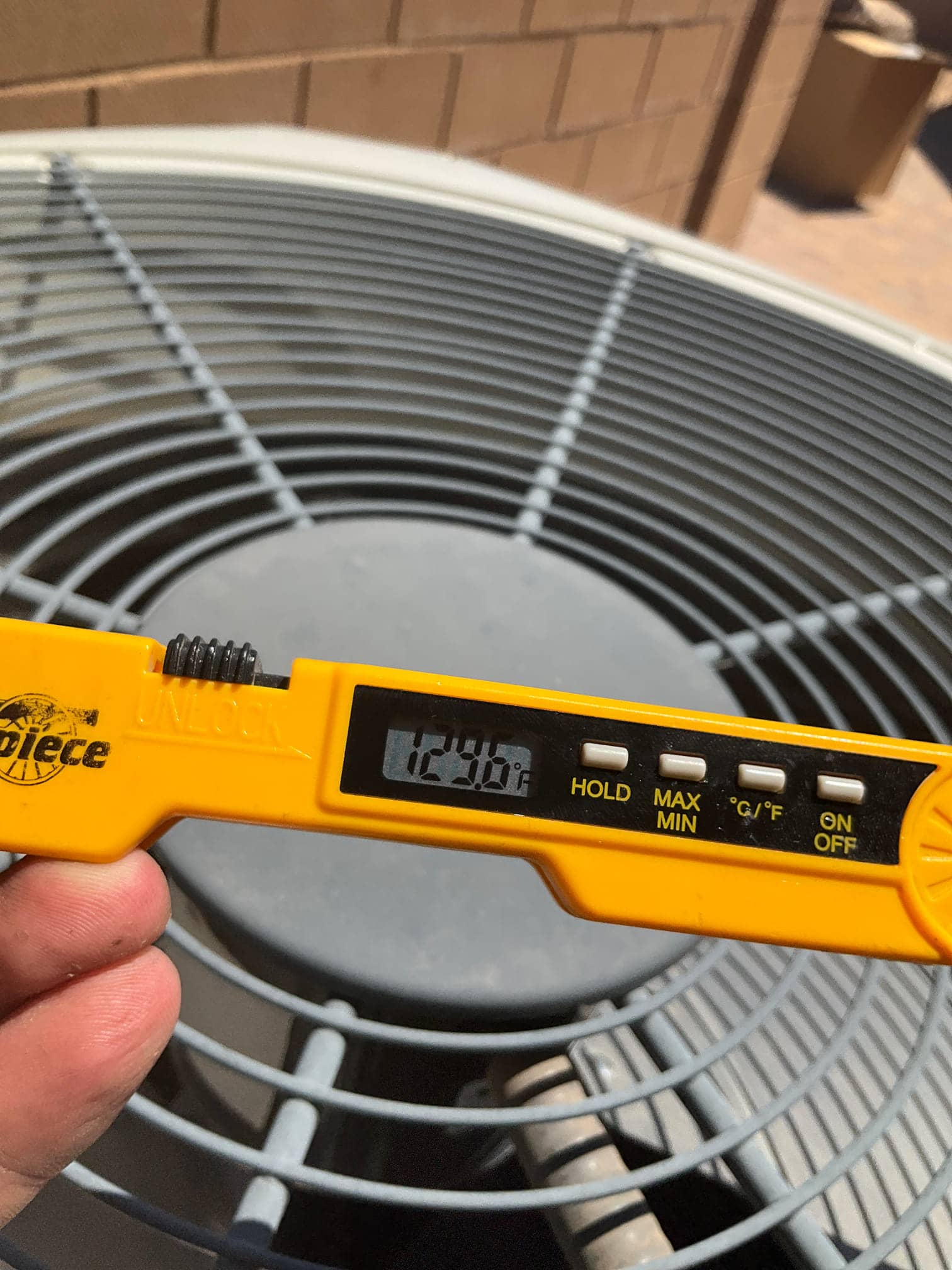 Diagnostic instrument display shows 120 °F.