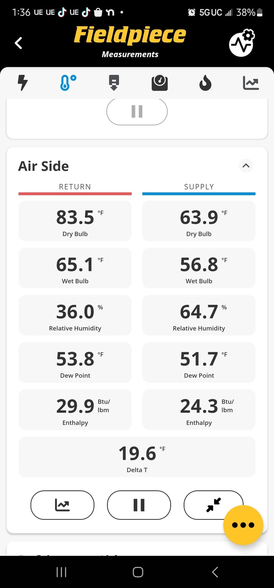 Diagnostic instrument display shows 19.6 °F.