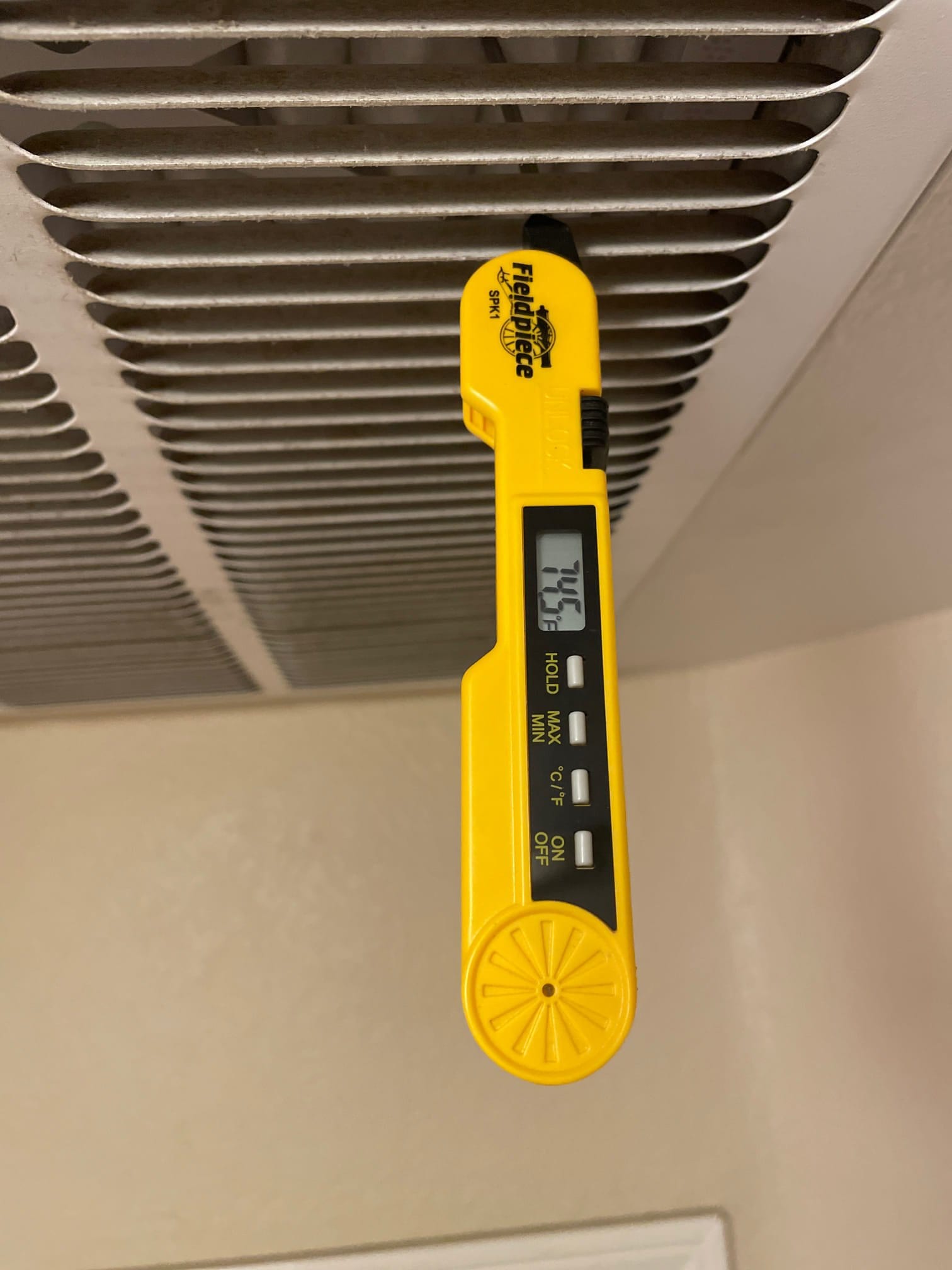 Diagnostic instrument display shows 74.5 °F.