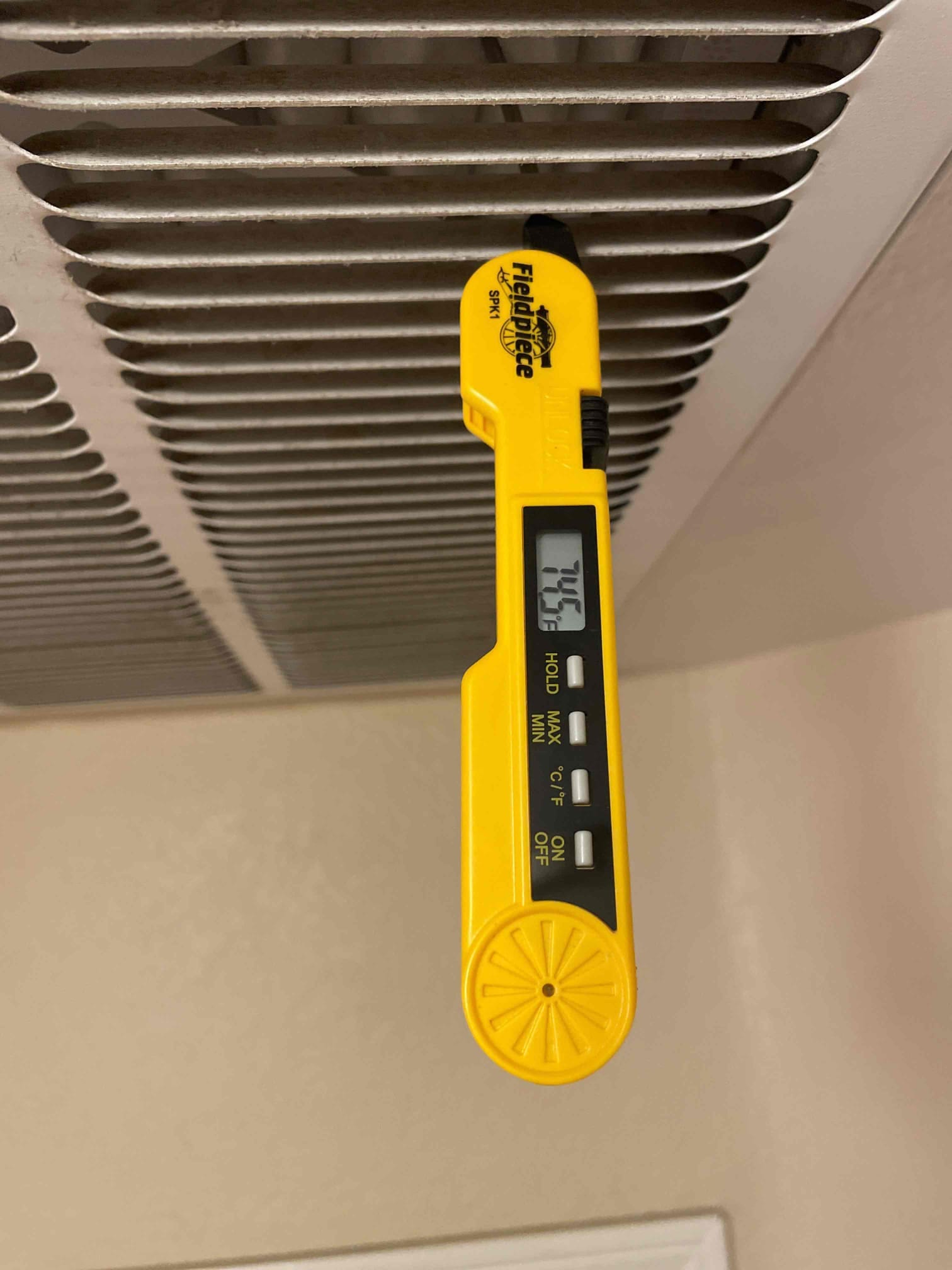 Diagnostic instrument display shows 74.5 °F.