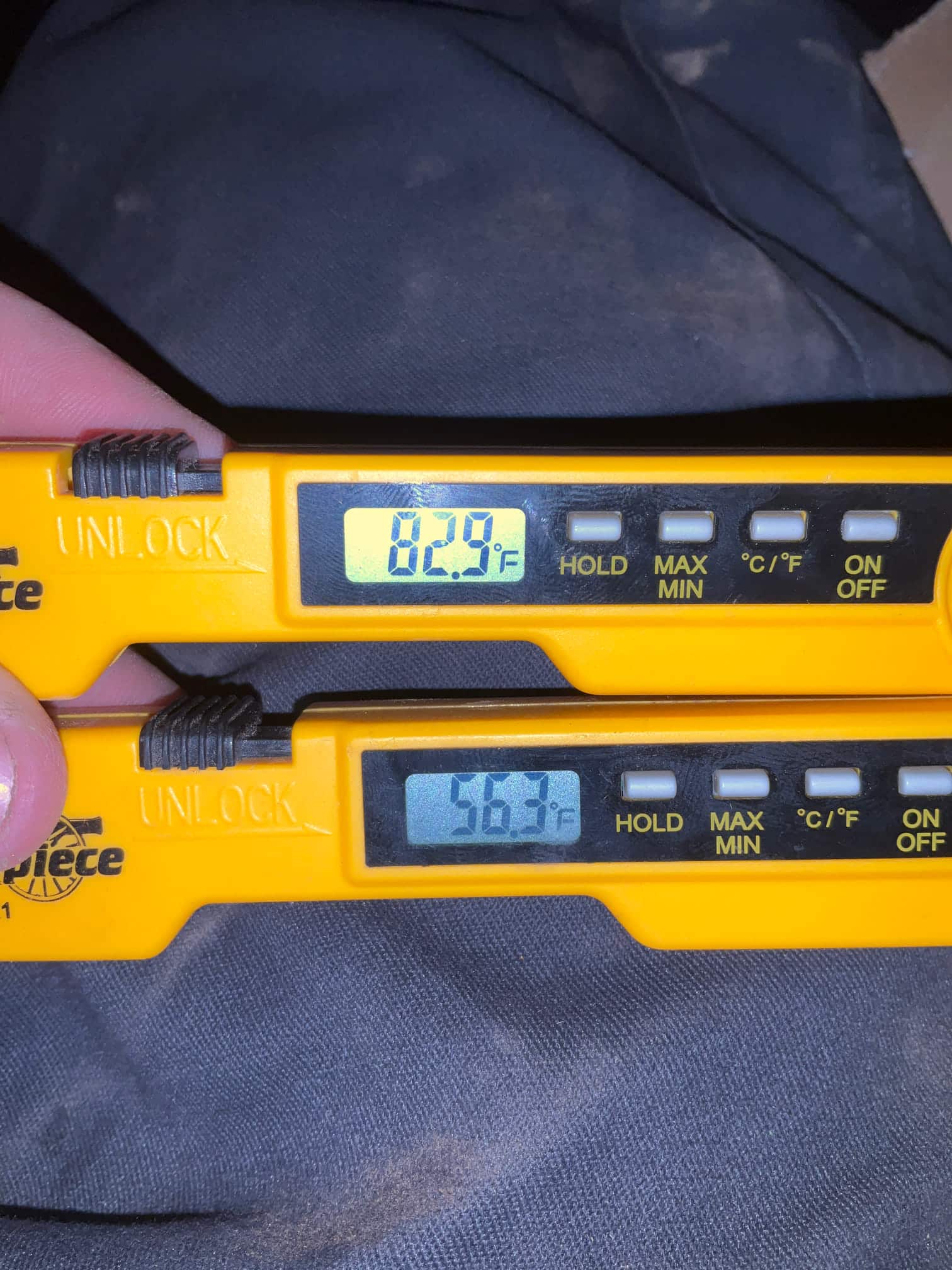 HVAC diagnostic instrument photographed during the service visit.