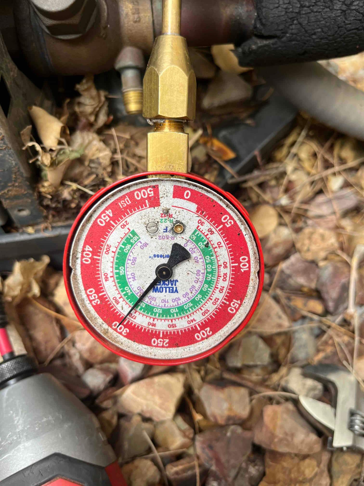 HVAC diagnostic instrument photographed during the service visit.