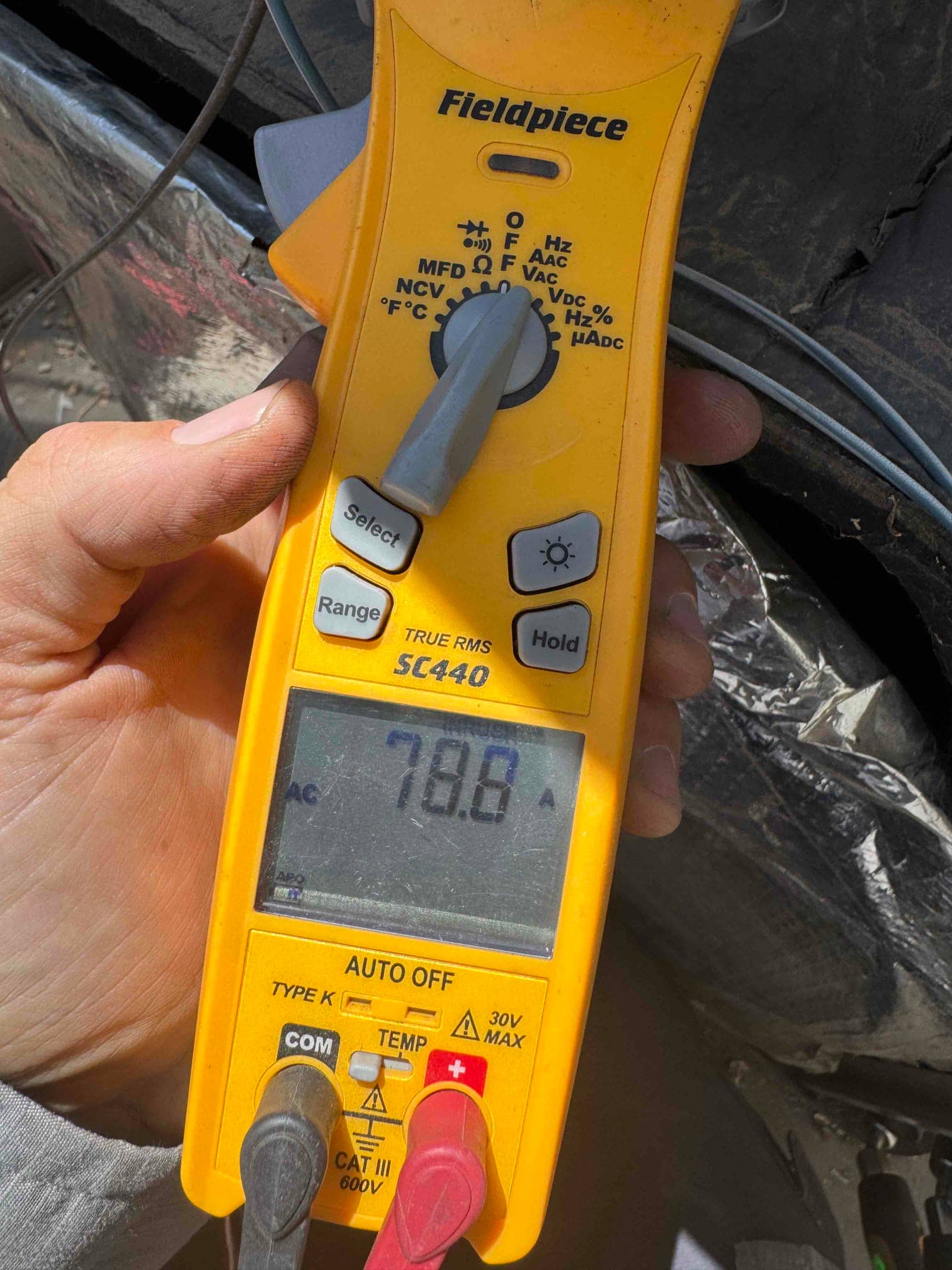 Diagnostic instrument display shows 78.8 A.
