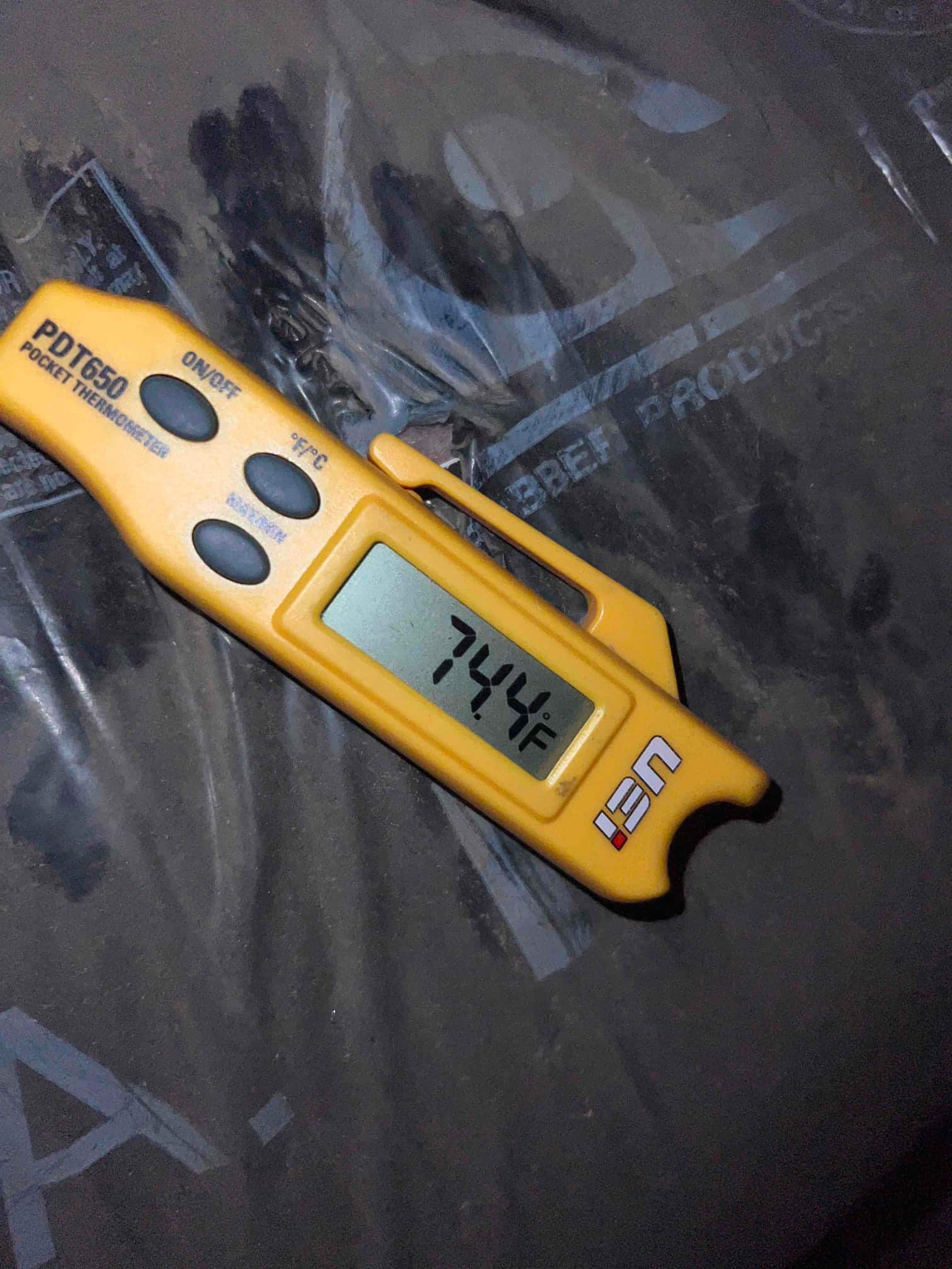 Diagnostic instrument display shows 74.4 °F.