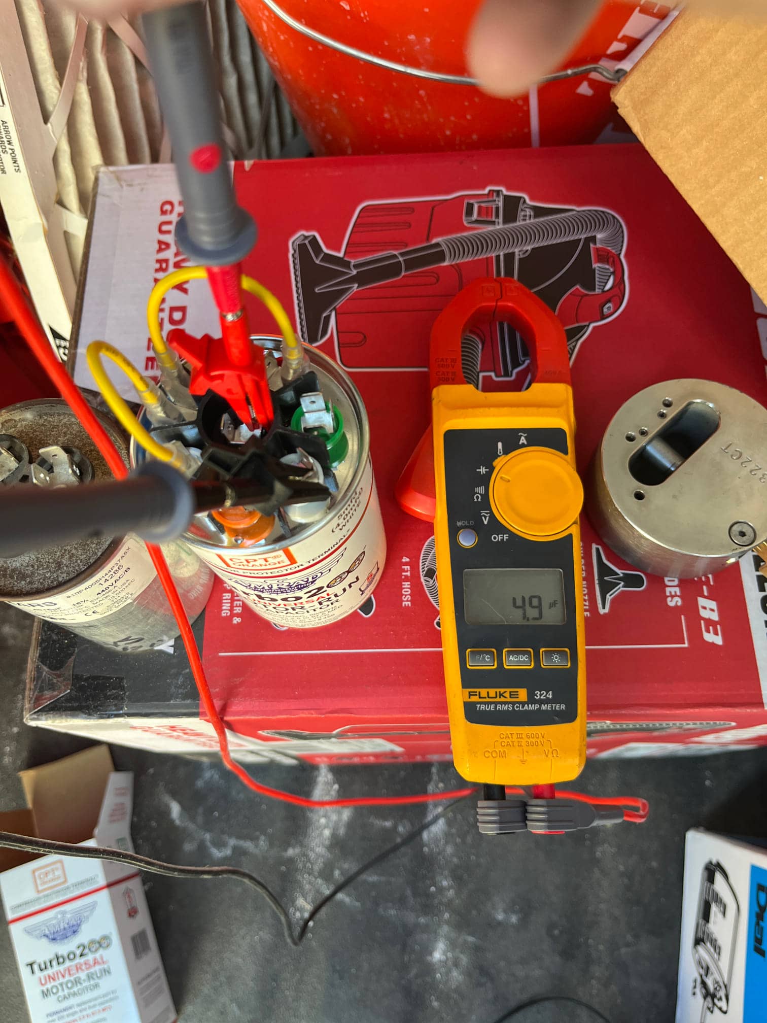 HVAC diagnostic instrument photographed during the service visit.