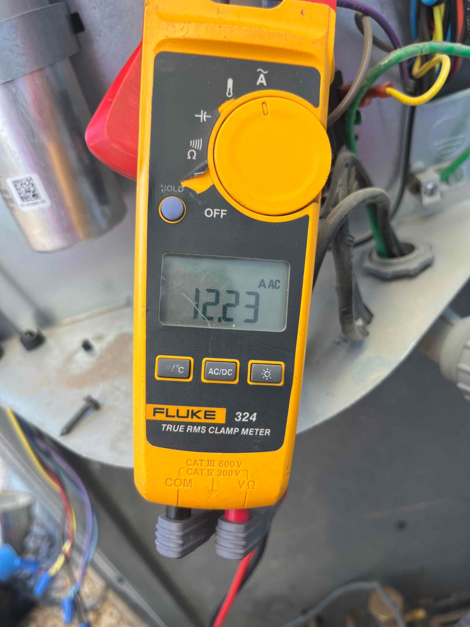 HVAC diagnostic instrument photographed during the service visit.