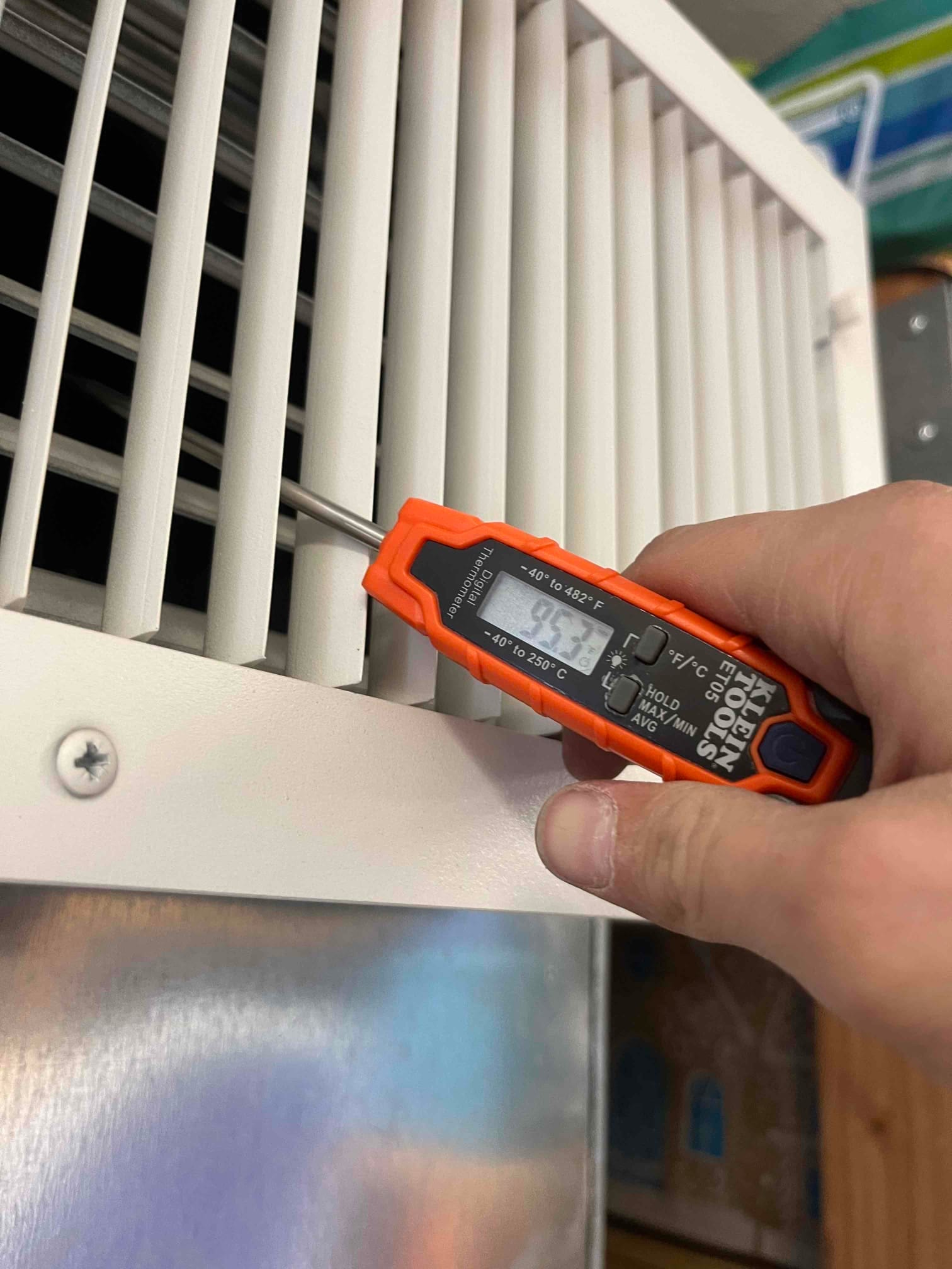 HVAC diagnostic instrument photographed during the service visit.
