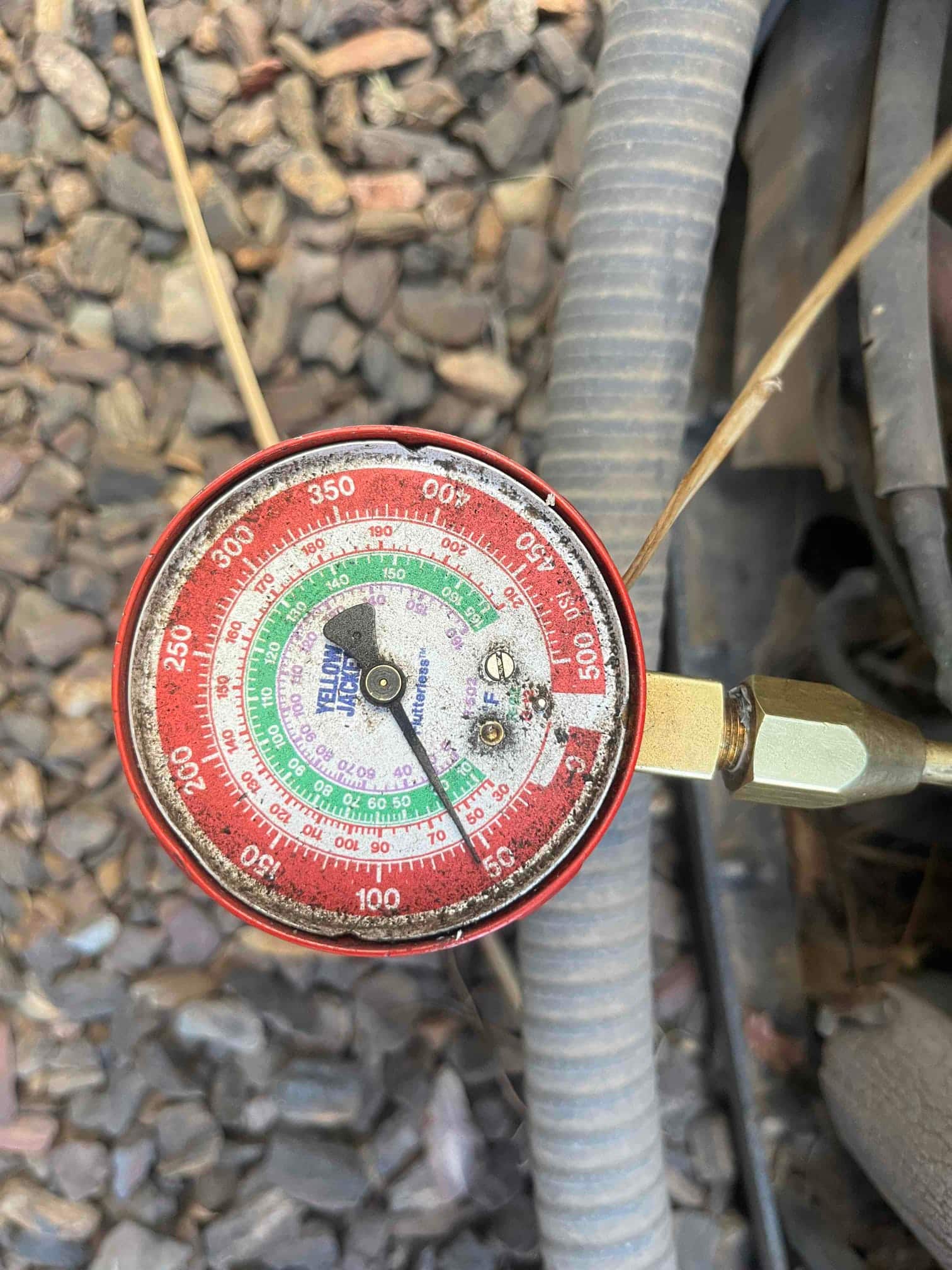HVAC diagnostic instrument photographed during the service visit.