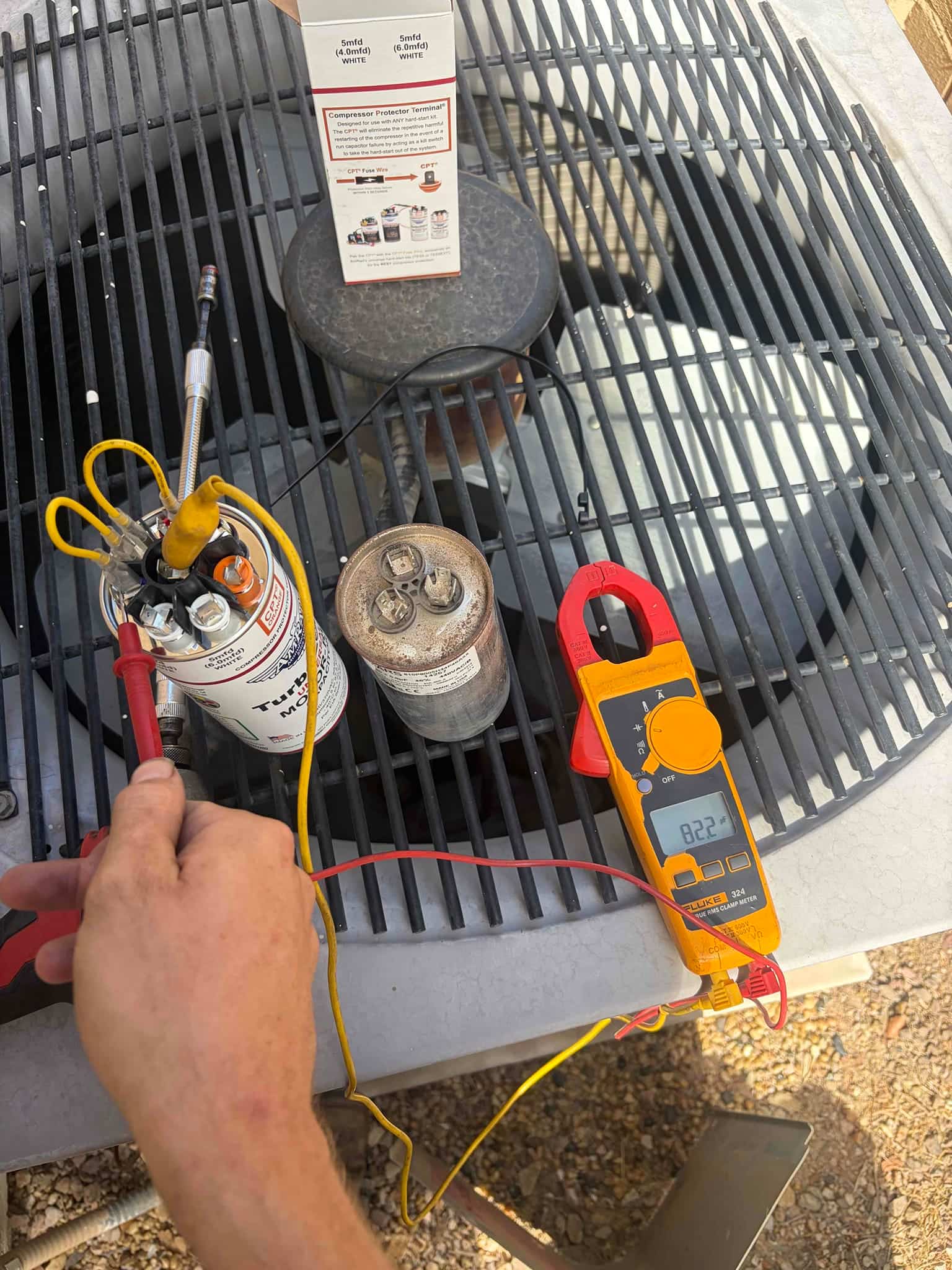 HVAC diagnostic instrument photographed during the service visit.