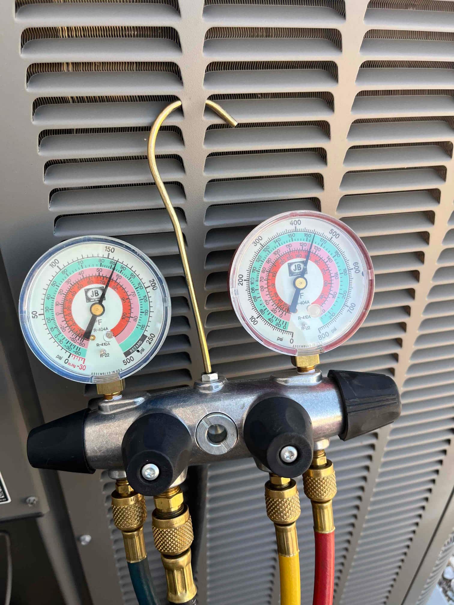 HVAC diagnostic instrument photographed during the service visit.