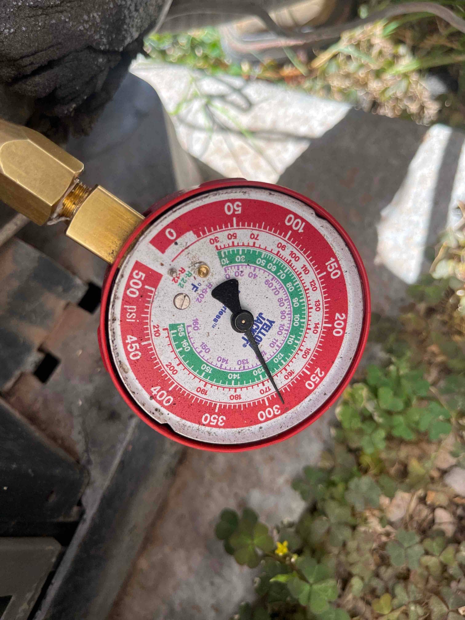 HVAC diagnostic instrument photographed during the service visit.