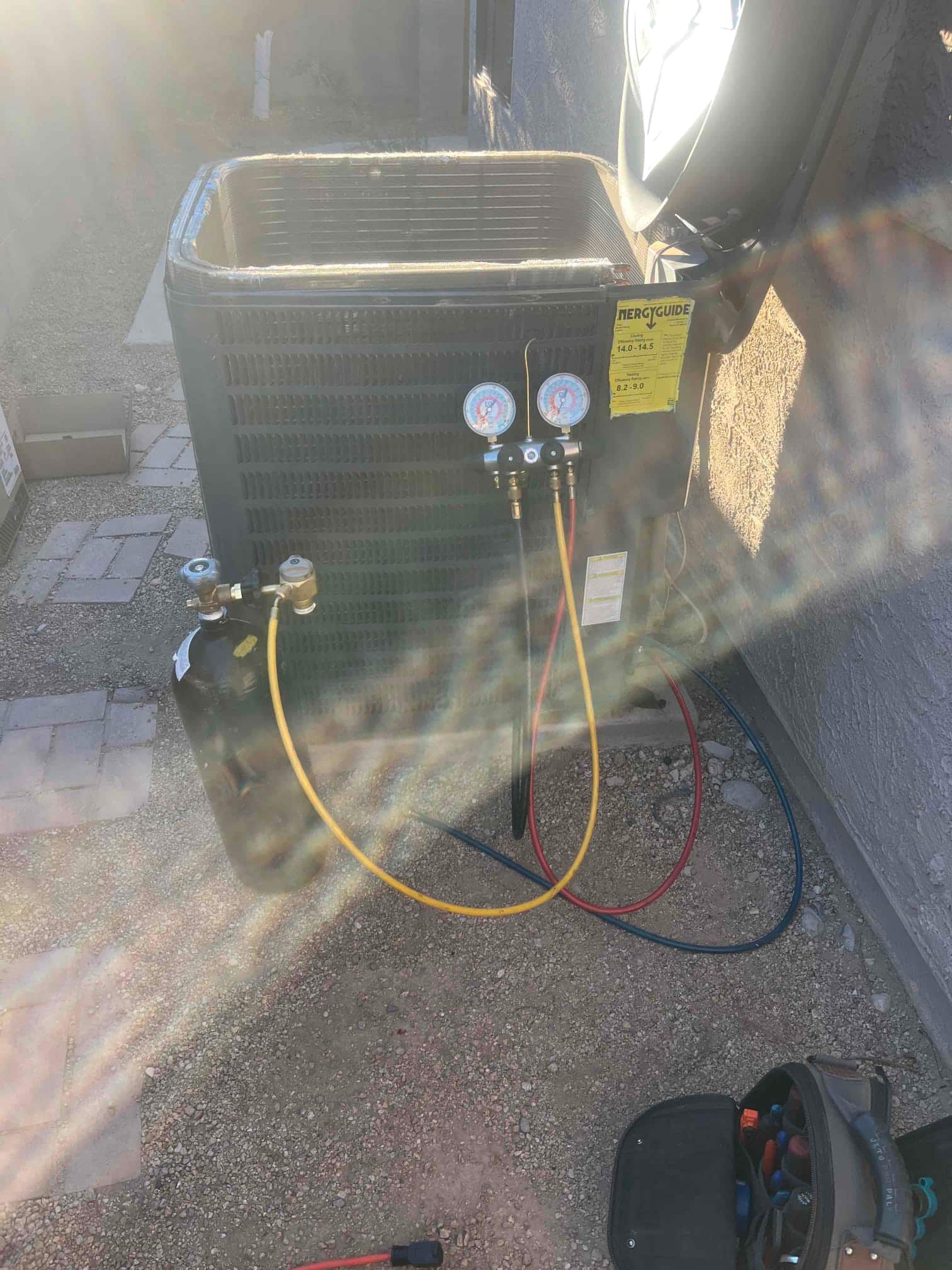 HVAC diagnostic instrument photographed during the service visit.