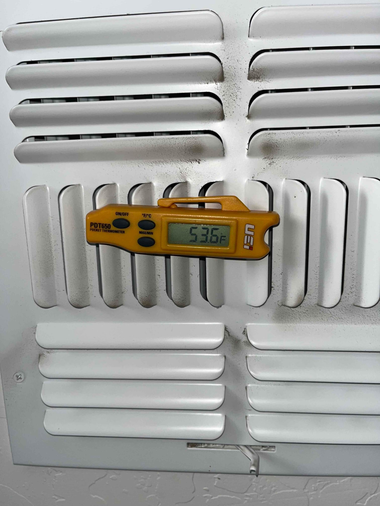 Diagnostic instrument display shows 53.6 °F.