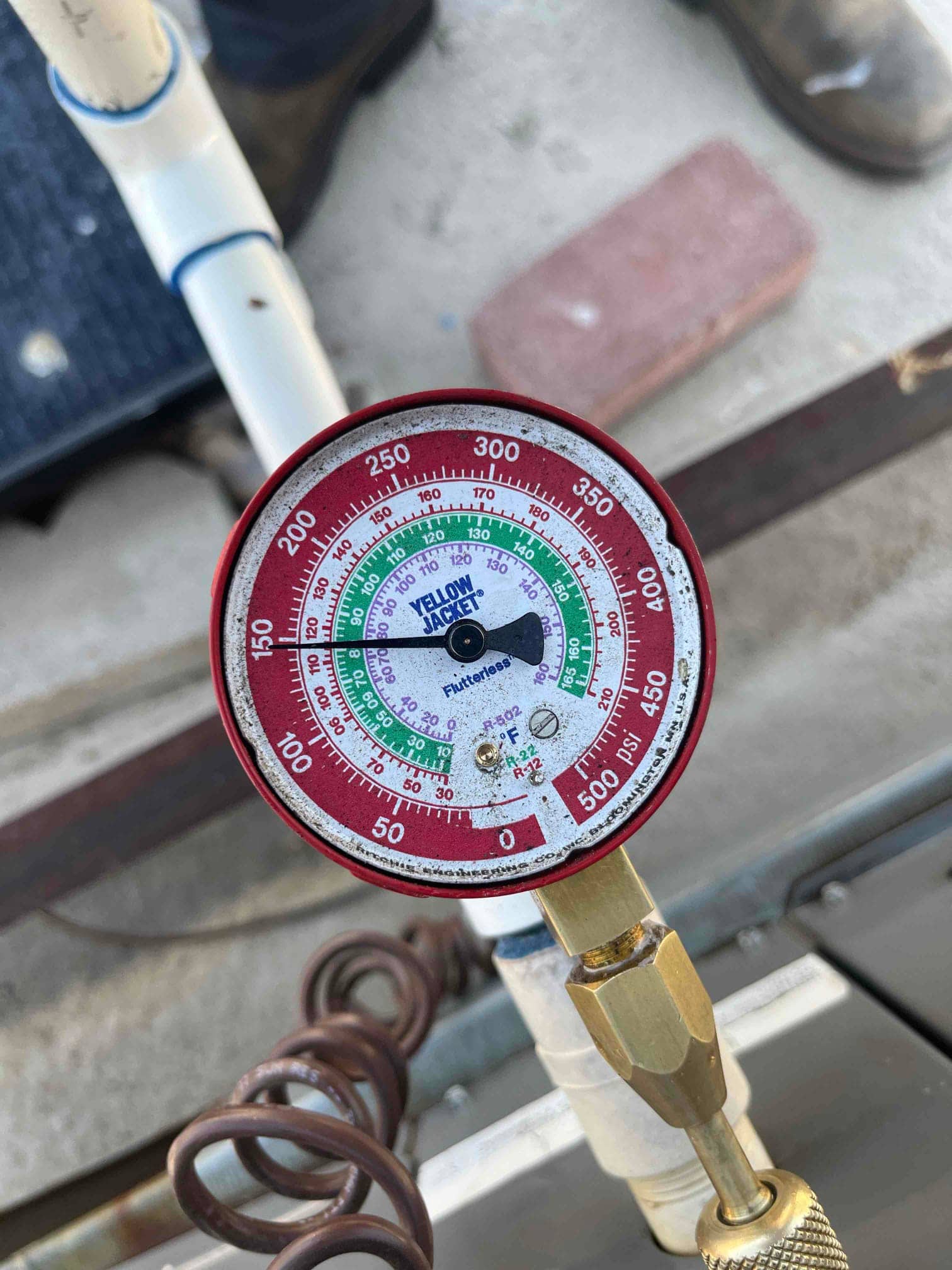 HVAC diagnostic instrument photographed during the service visit.