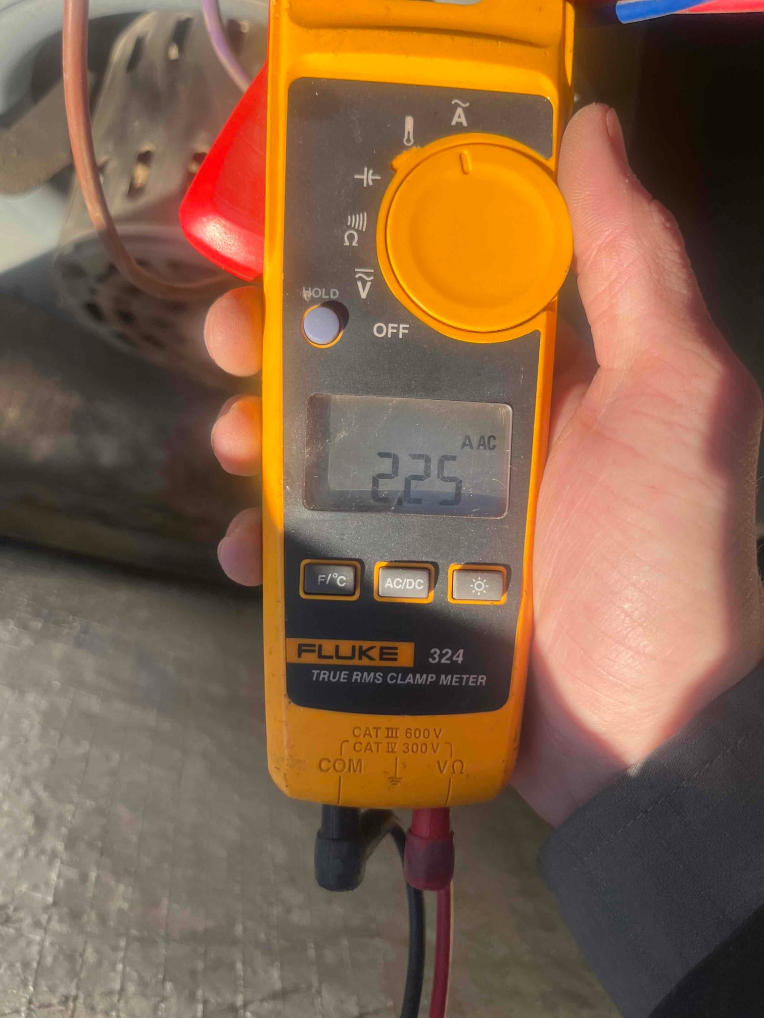 HVAC diagnostic instrument photographed during the service visit.