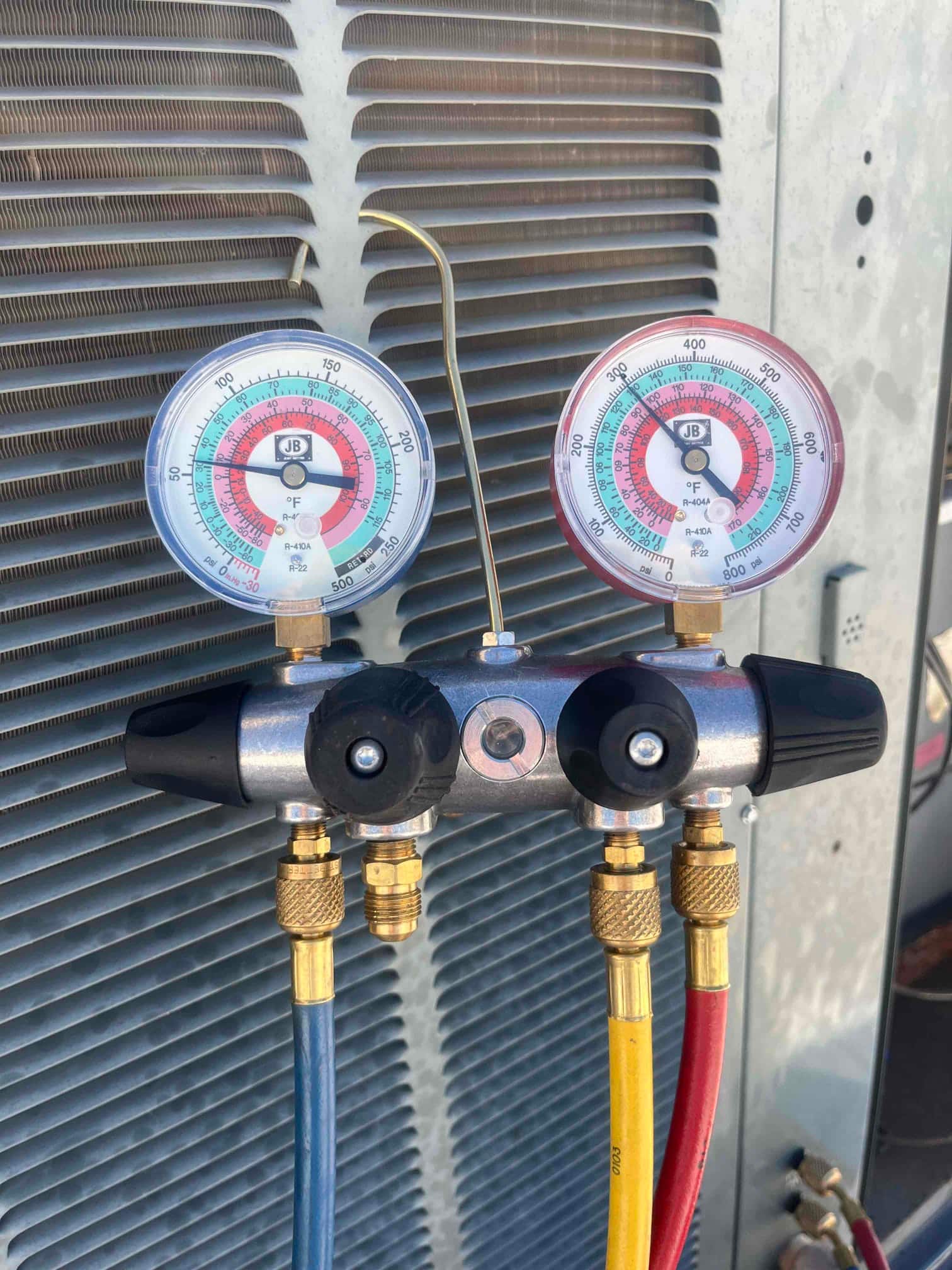 HVAC diagnostic instrument photographed during the service visit.