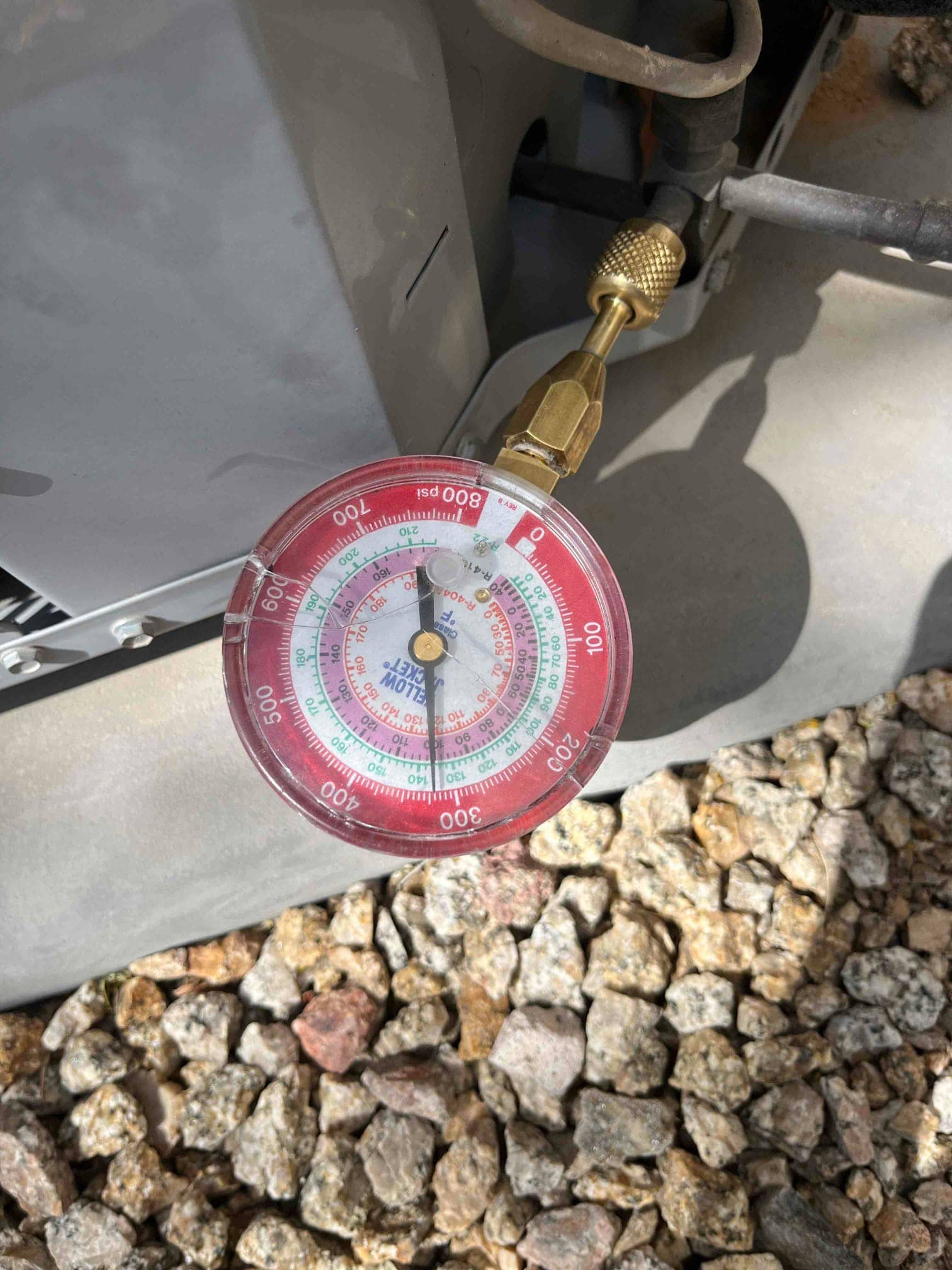 HVAC diagnostic instrument photographed during the service visit.