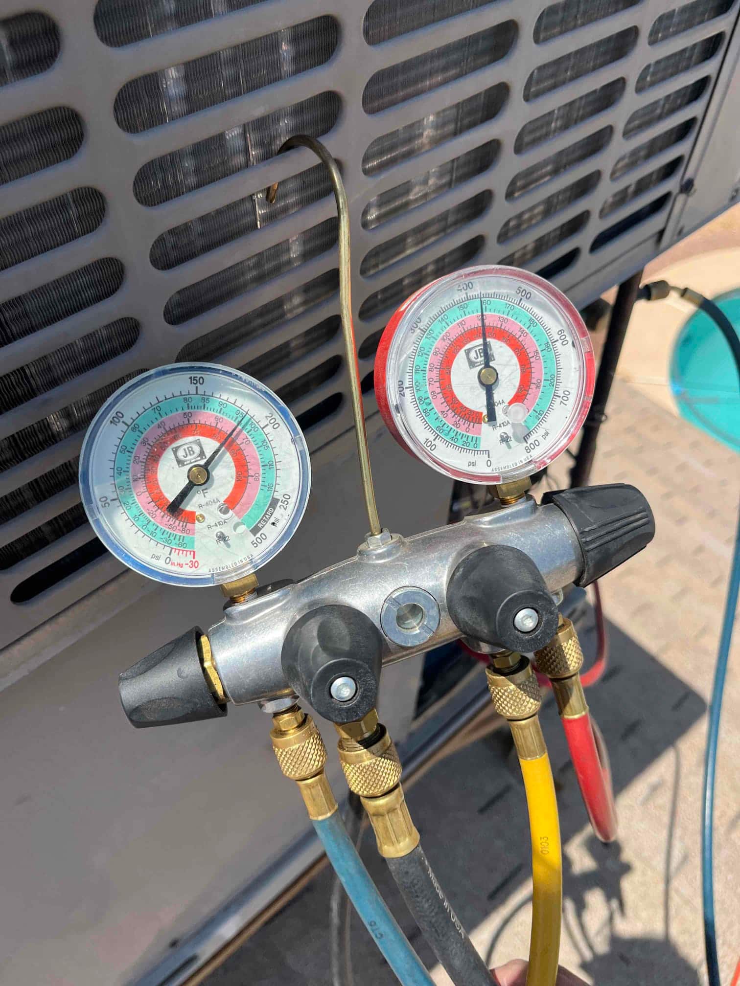 HVAC diagnostic instrument photographed during the service visit.