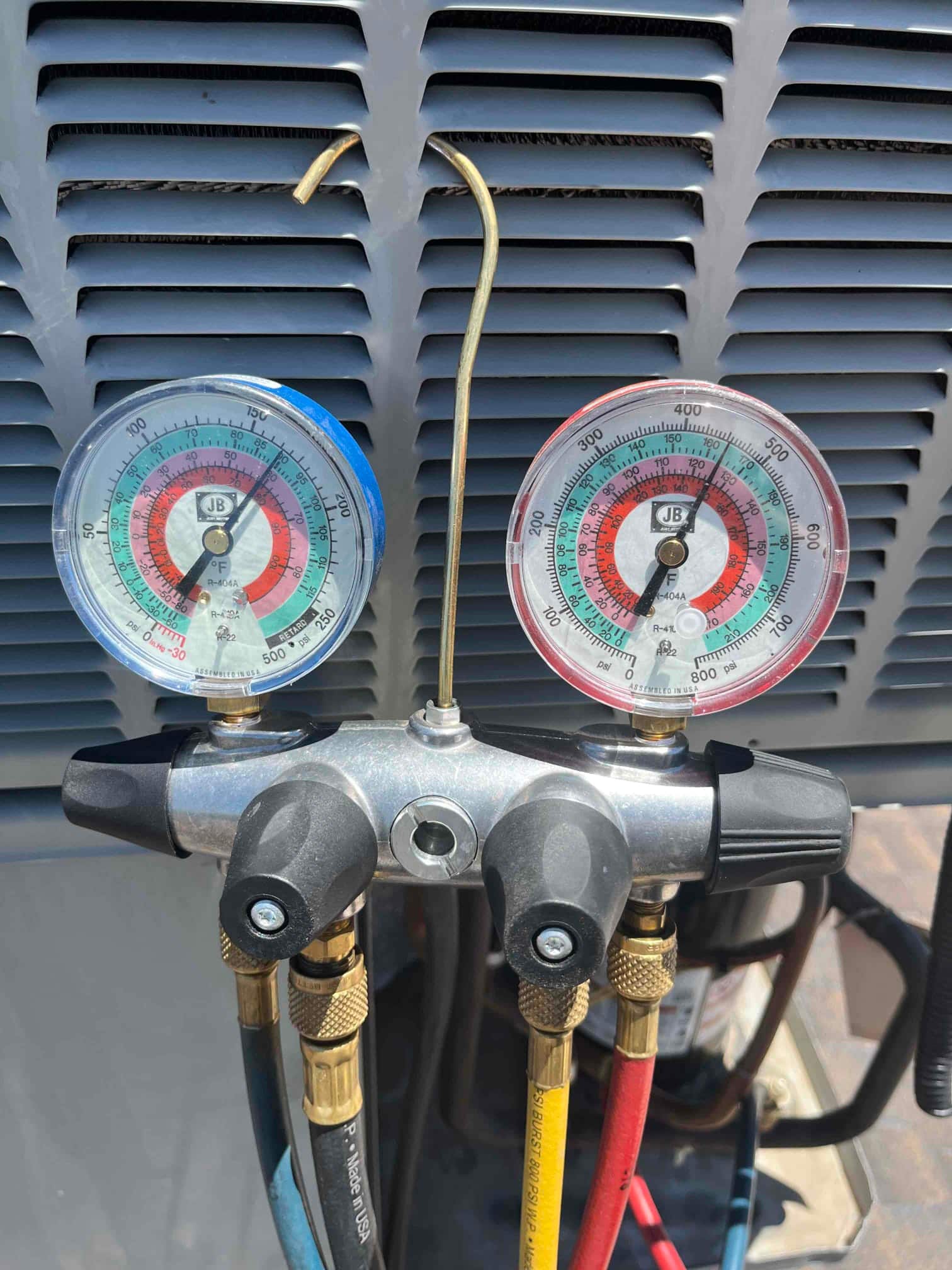 HVAC diagnostic instrument photographed during the service visit.