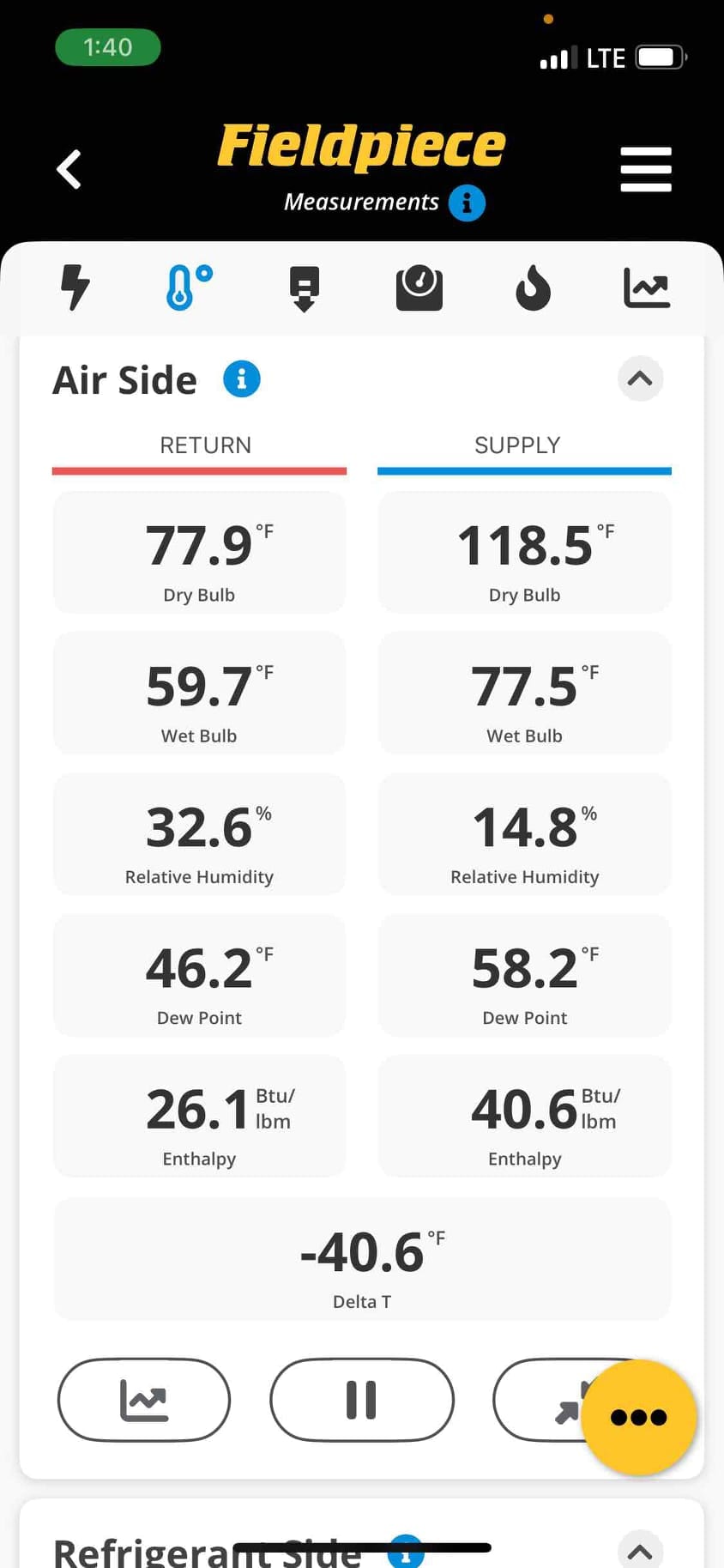 Diagnostic instrument display shows -40.6 °F.
