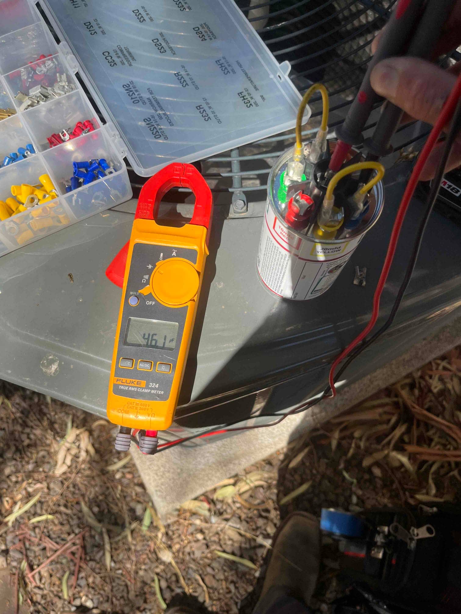 HVAC diagnostic instrument photographed during the service visit.