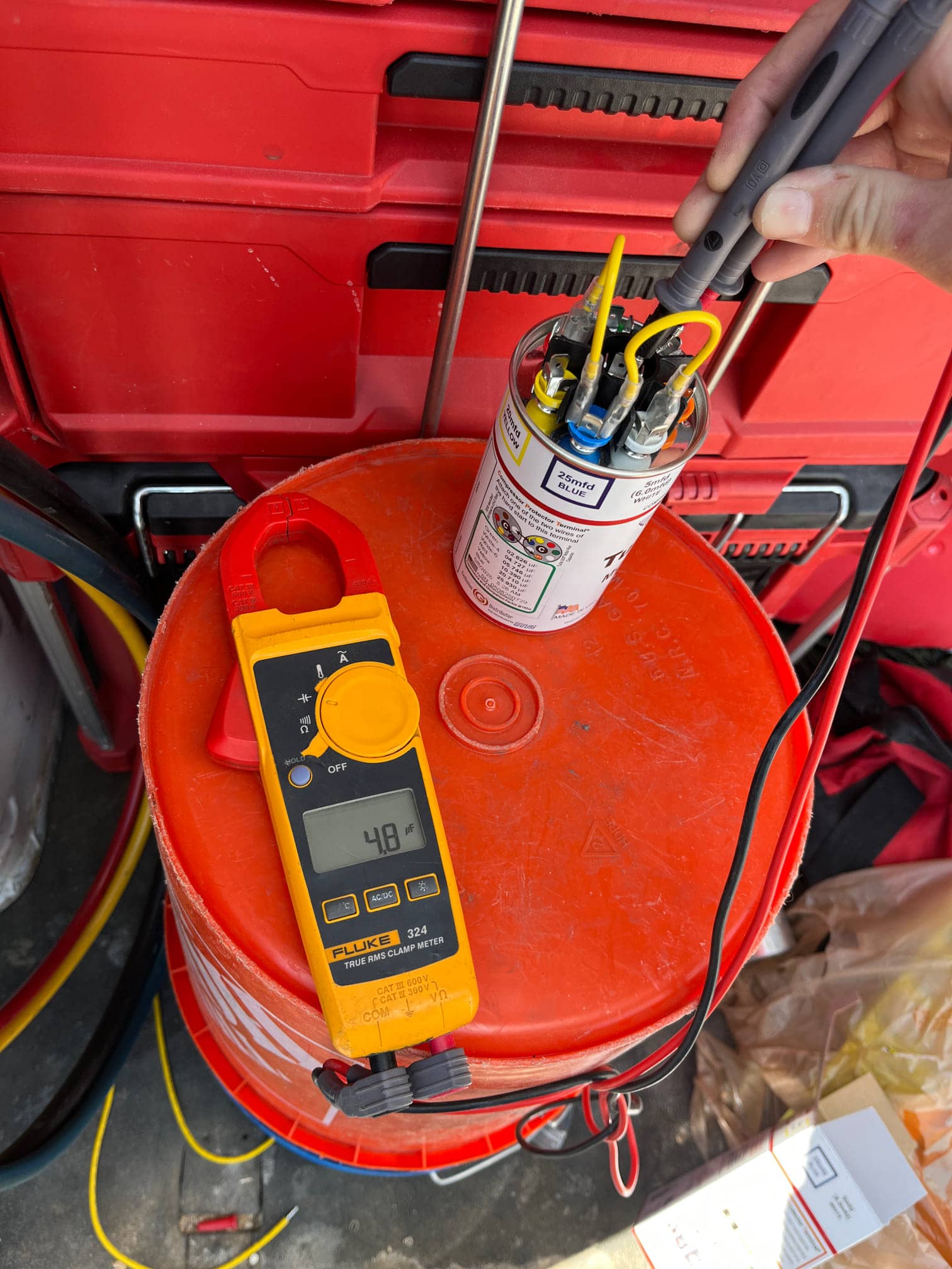 HVAC diagnostic instrument photographed during the service visit.