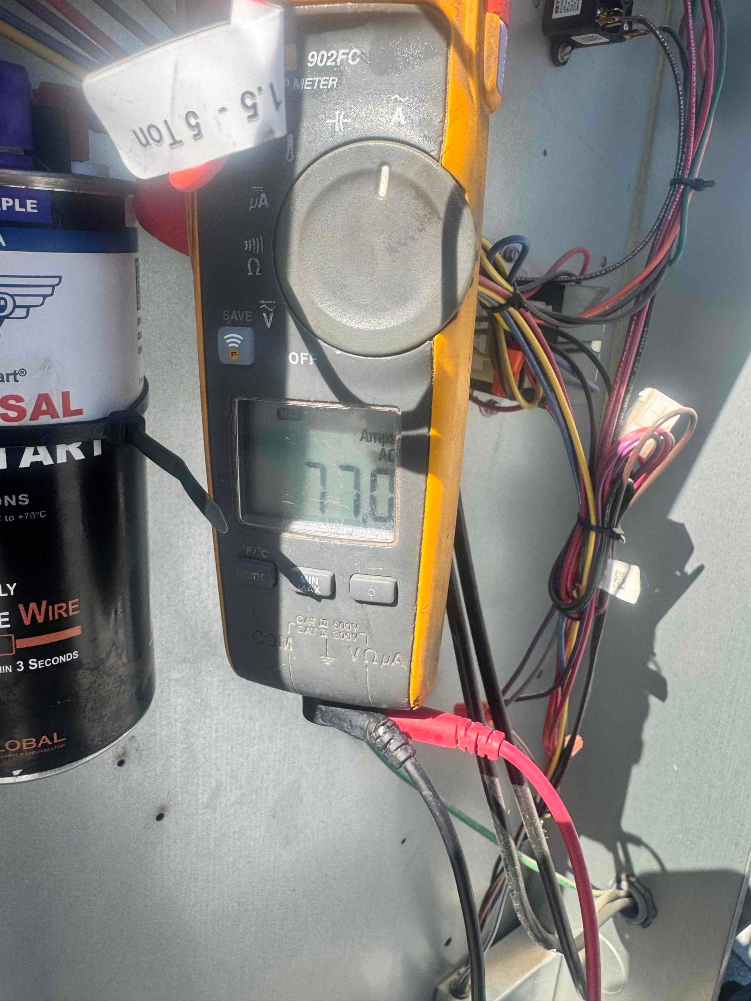 Diagnostic instrument display shows 7.78 A.