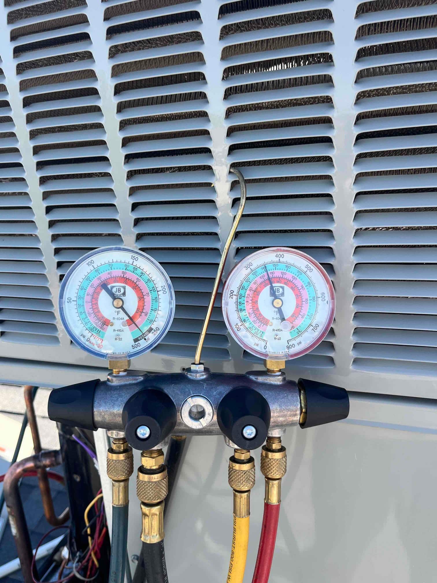 HVAC diagnostic instrument photographed during the service visit.