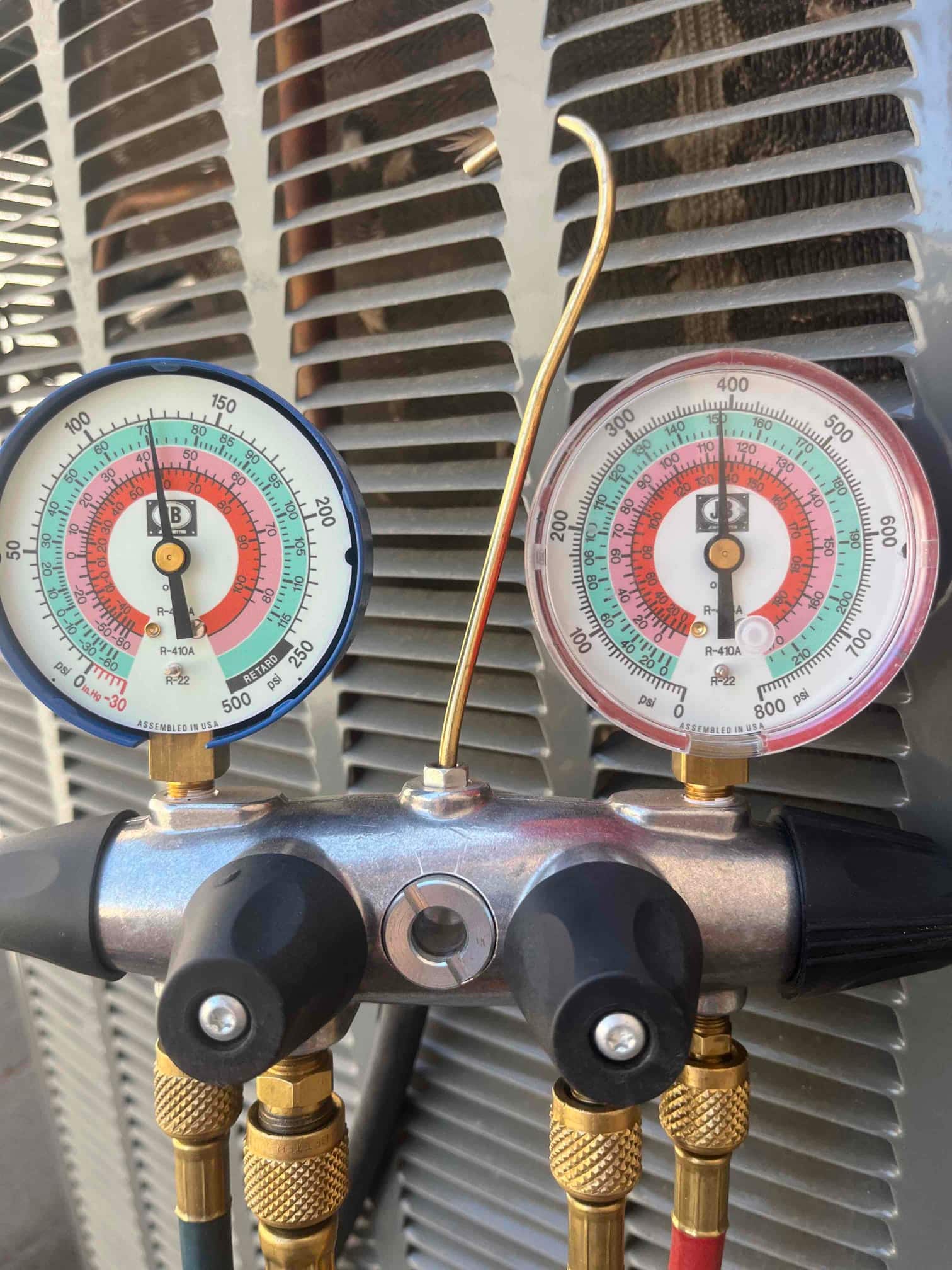 HVAC diagnostic instrument photographed during the service visit.