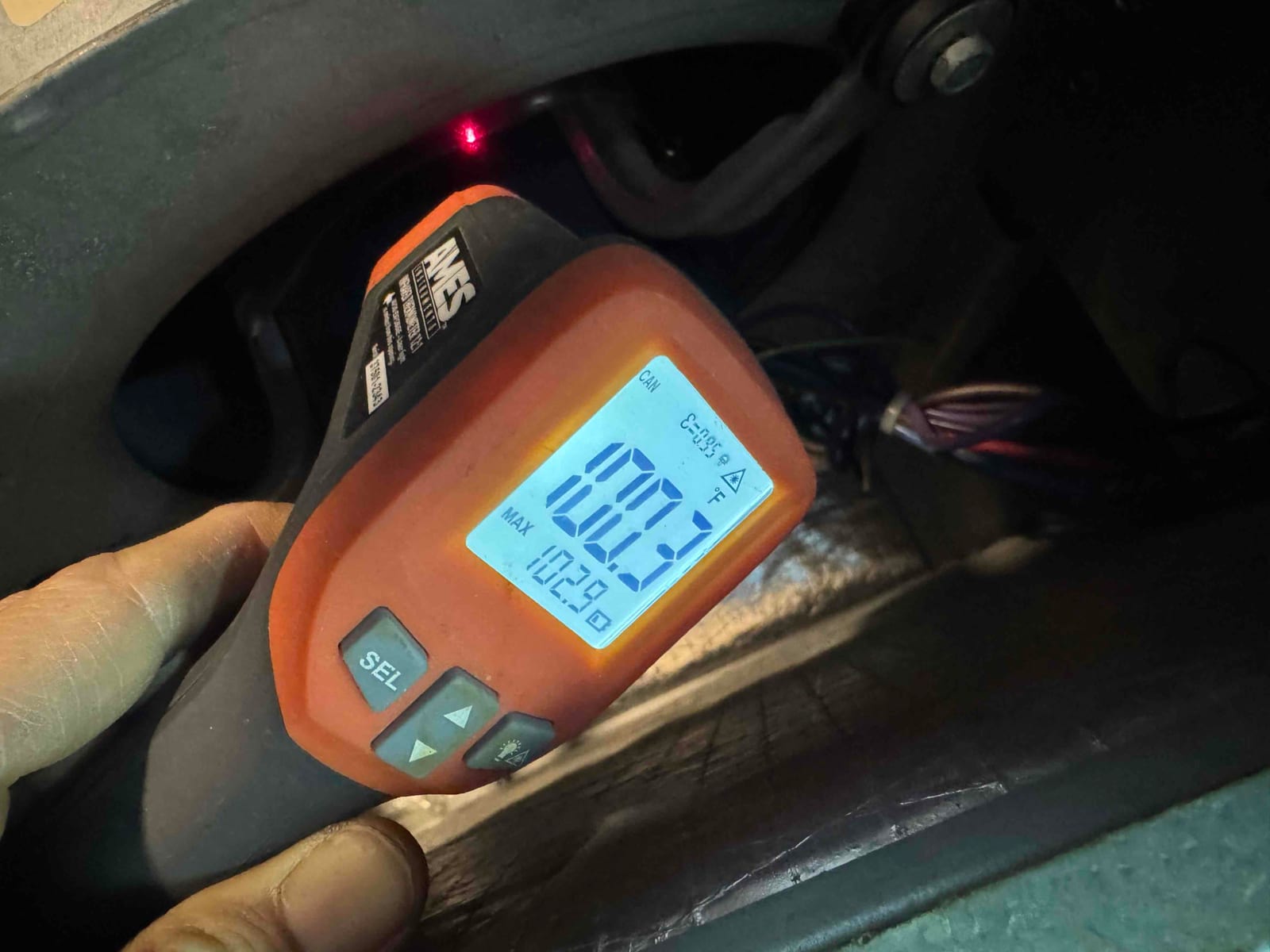 HVAC diagnostic instrument photographed during the service visit.